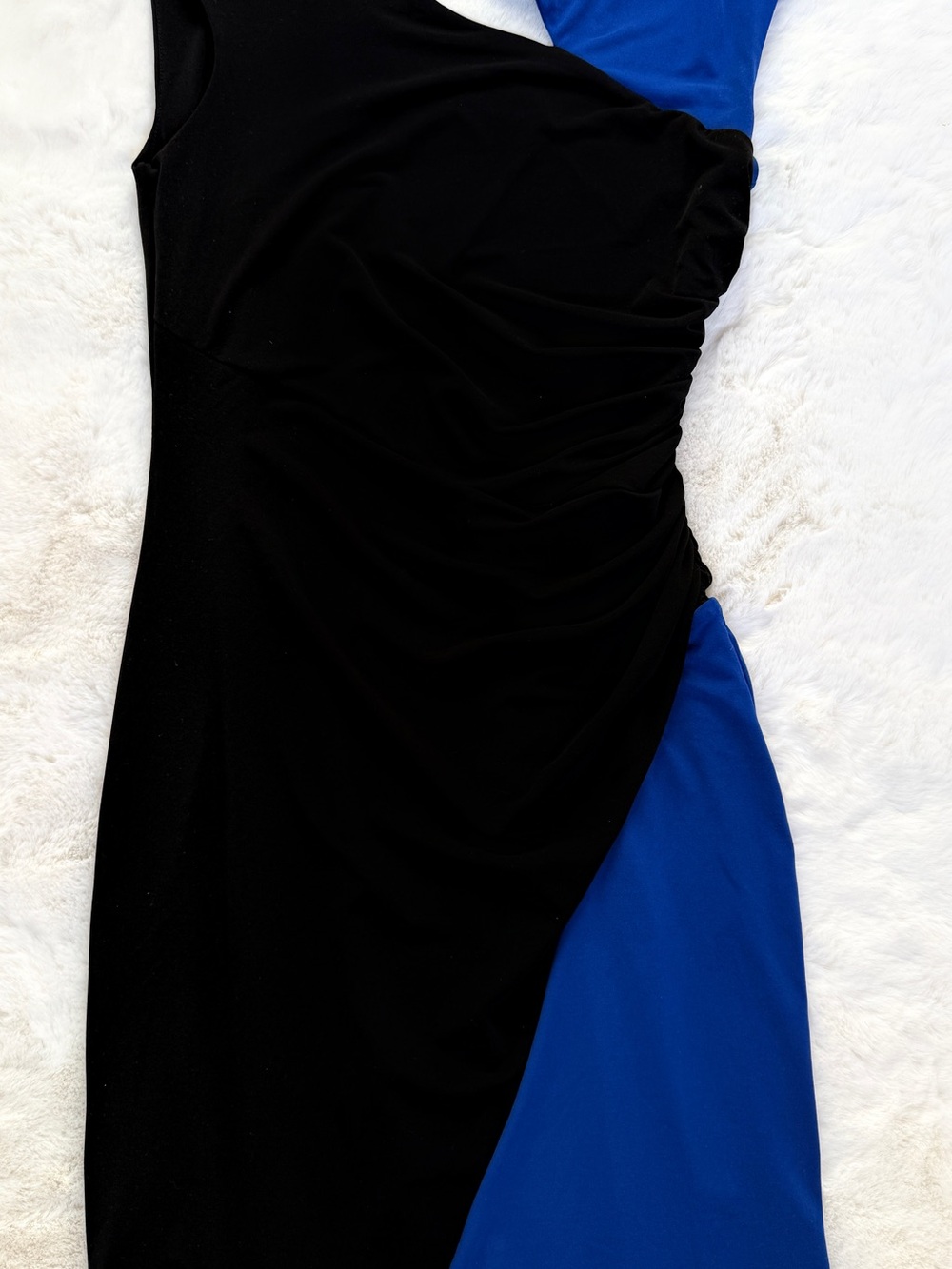 Sears Black and Royal Blue One-Shoulder Ruched Dress